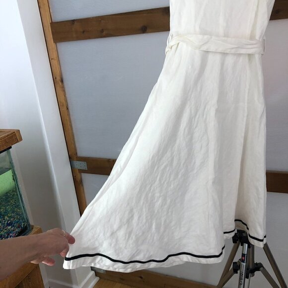 Zara 100% Linen White with‎ Black Trim Fit Flare Dress Sz L - Picture 7 of 14